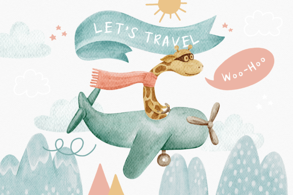 Kids Transport Animal Doodles Clipart