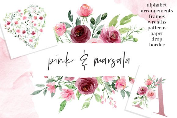 Watercolor Flowers Pink and Marsala: A Versatile Design Resource for Creative Projects
