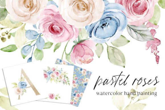 Watercolor Pastel Flowers Roses
